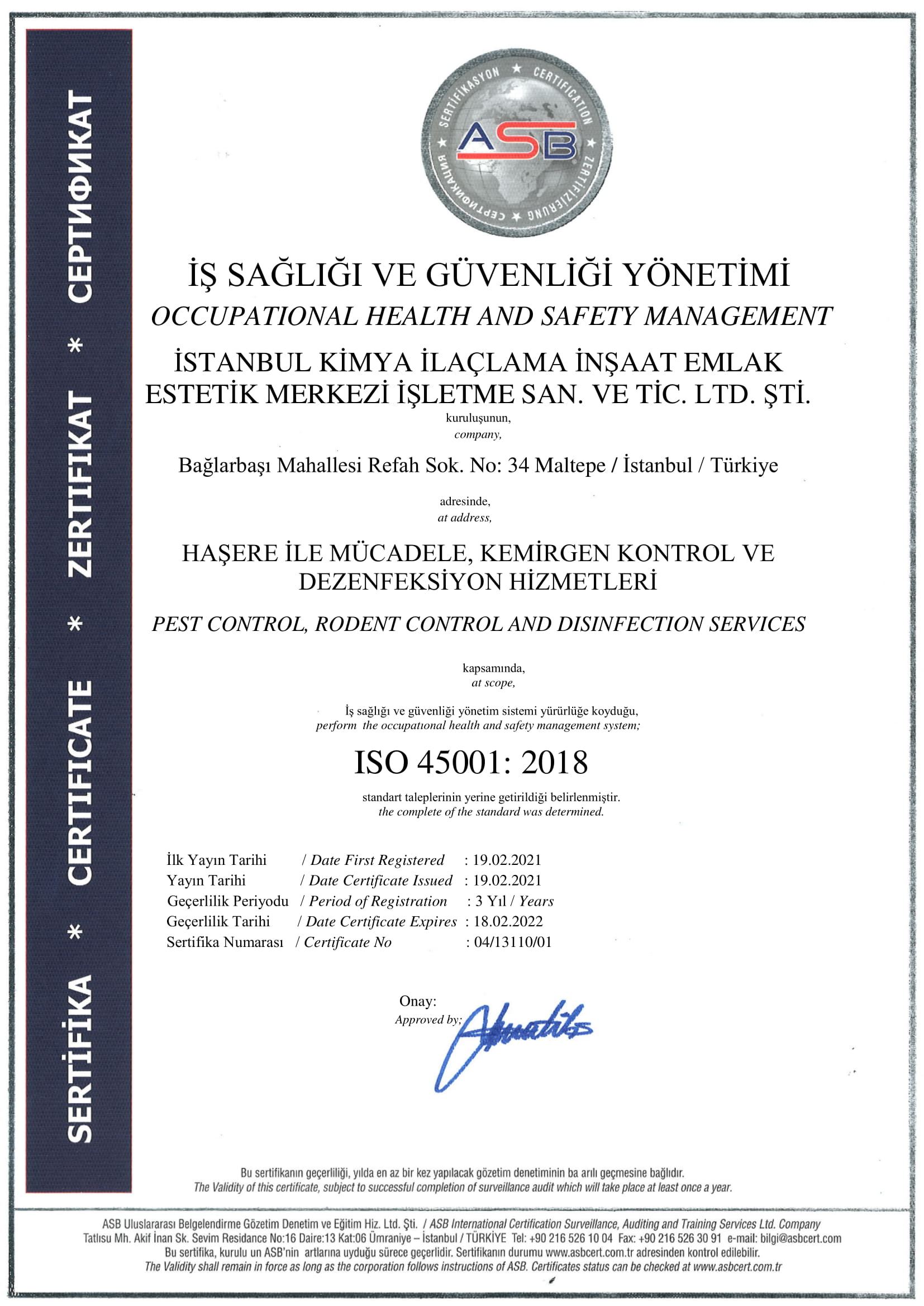 S E R T I F I K A ISTANBUL KIMYA JAS